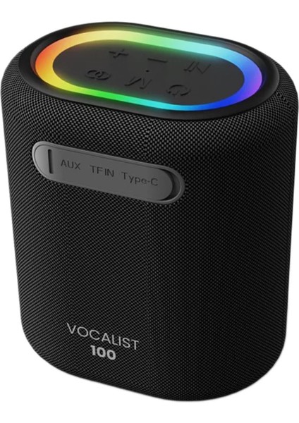 Vocalist 100 Kablosuz Bluetooth 5.0 25W Rgb Aydınlatmalı Bt/aux/sd Kart Girişli Tws Mikrofonlu Taşınabilir Karaoke Sistemi Hoparlör Siyah