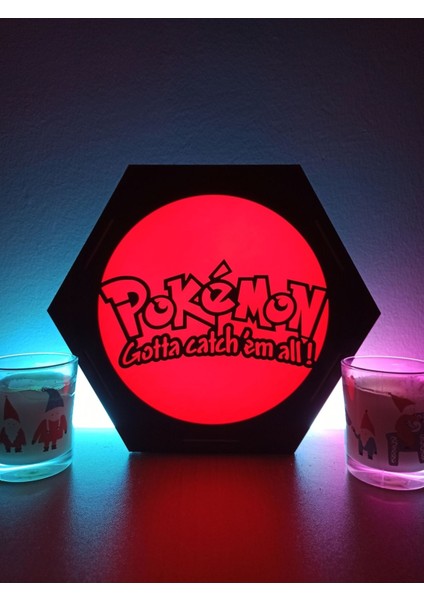 Kırmızı Pokemon Logo Masaüstü Dekoratif LED Lamba, Şık ve Işıltılı Tasarım