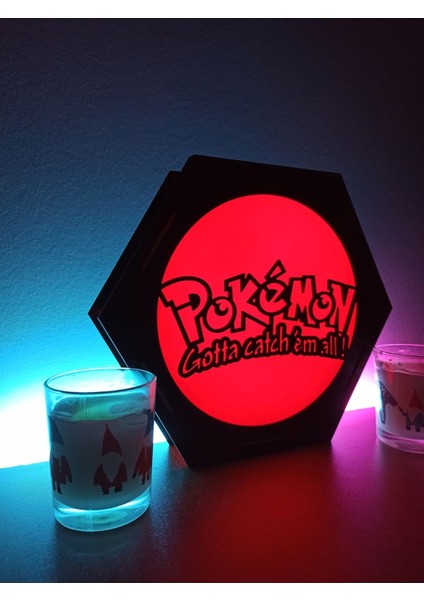 Kırmızı Pokemon Logo Masaüstü Dekoratif LED Lamba, Şık ve Işıltılı Tasarım modelleri