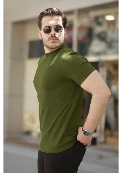 Erkek Ince Çizgi Dokulu Kısa Kollu Tişört