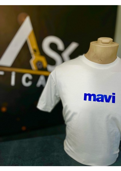- Cotton Penye Unisex Mavi Basıkılı