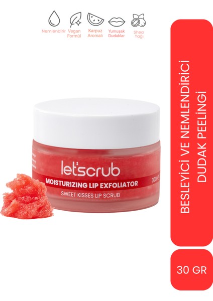 Nemlendirici Dudak Peelingi Sweet Kisses Lip Scrub Karpuz Aromalı Şeker Partiküllü Shea Yağlı 30 gr