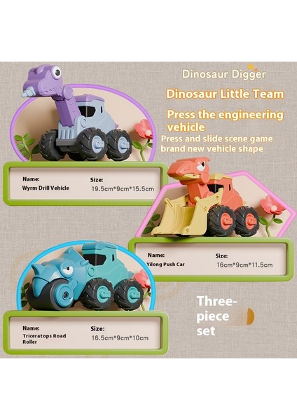 Çocuk Preslenmiş Dinozor Inşaat Aracı Ekskavatör Seti (Yurt Dışından)