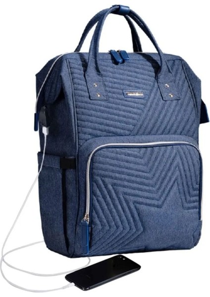 Nova Blue Bebek Bezi Çantası, Çok Bölmeli, USB Özellikli 42X32X18 cm