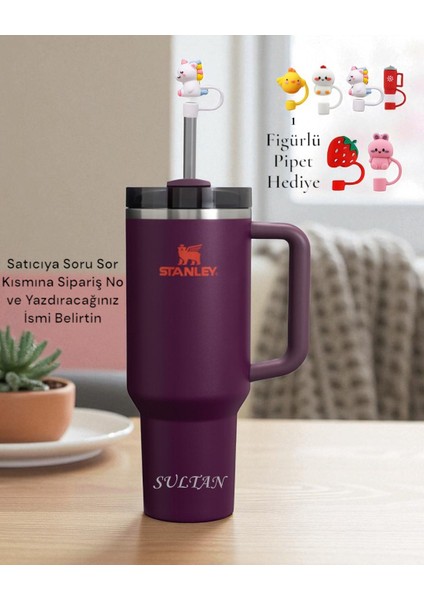 Kişiselleştirilebilir Quencher Pipetli Termos 1,18 L Mor fiyatları