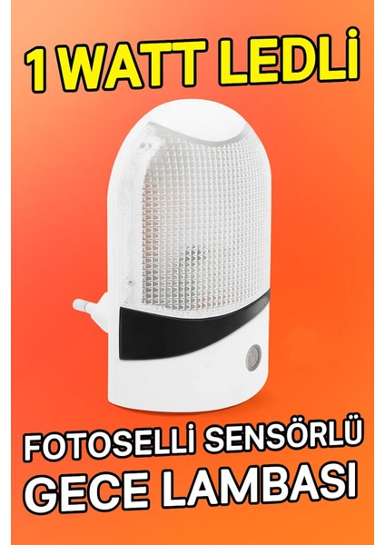 Sensörlü LED Gece Lambası 1W, Otomatik Duvar Aydınlatma, Enerji Tasarruflu ve Şık Tasarım