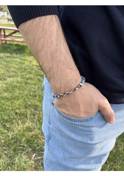 Okyanus Balığı - 925 Ayar Gümüş Doğal Taşlı Erkek Bileklik