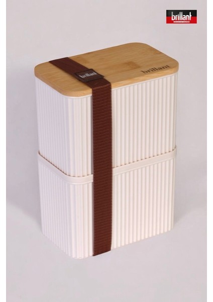 Zebra 2’li Bambu Kapaklı Lunch Box - 1 Lt + 1 Lt - Saklama Kabı Seti - Lastikli