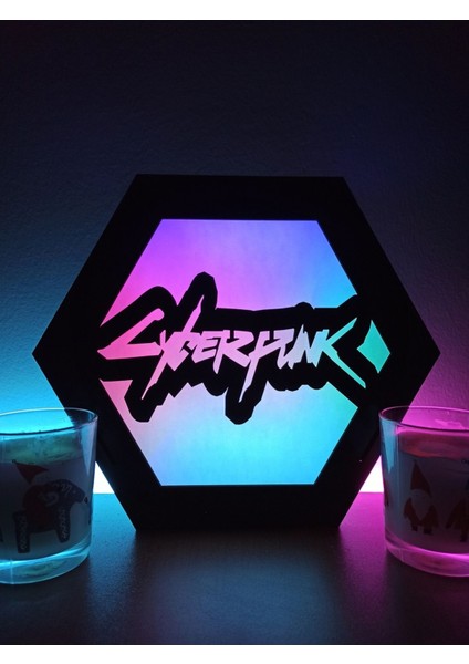 Çok Renkli Cyberpunk 2077 Temalı Masaüstü Dekoratif Lamba