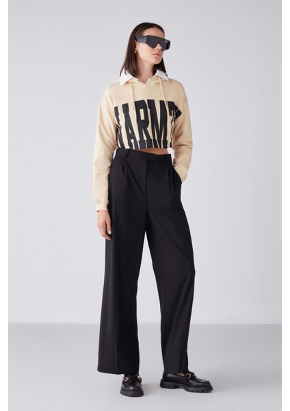 Warm Kadın Baskılı Kapüşonlu Comfort Bej Sweatshirt fırsatları