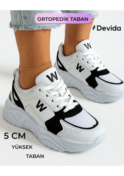 Kadın Beyaz Spor Ayakkabı 5 Cm Yüksek Air Taban Günlük Sneaker X110
