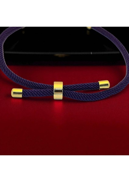 Gül Yazılı 14 Ayar Altın Plakalı Koyu Mor İpek Örgülü Kalpli Oval Motifli Hediye Bileklik-518 İsim indirimleri