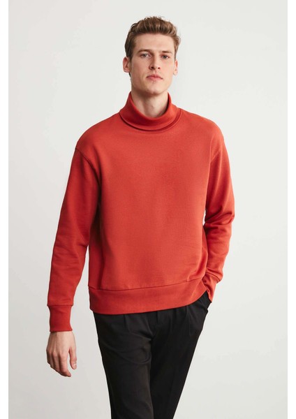 Addıs Erkek Tam Boğazlı Comfort Kiremit Rengi Sweatshirt