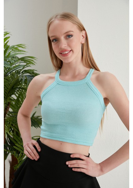 Turkuaz Fitted/vücuda Oturan Iki Omuzu Açık Miami Fitilli Esnek Örme Bluzaçık M fiyatları