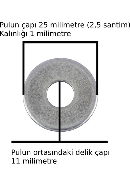 Yuvarlak Demir Pul Şase Pulu Galveniz Kaplı Çok Amaçlı Tamir Pulu Çap 25 Milim Kalınlık 1 Milimetre Orta Boşluk Çap 11 Milimetre 10 Adet