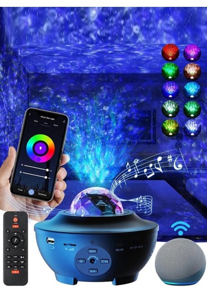 Siyah Galaksi Projektör, Lazer Disco Topu, Bluetooth Ses Bombası, Gece Lambası