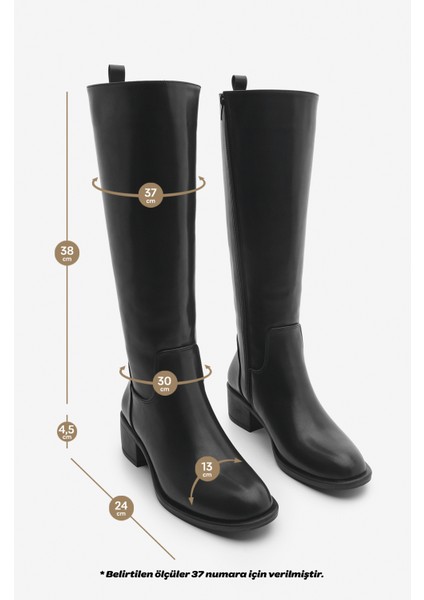 Kadın Yandan Fermuarlı Topuklu Çizme Levarin Siyah