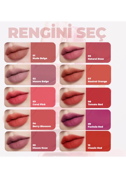 Gün Boyu Kalıcı, Kadife Dokulu, Mat, Kore Lip Tint – Pretty Water Velvet Tint 2.6g 06 Neutral Rose