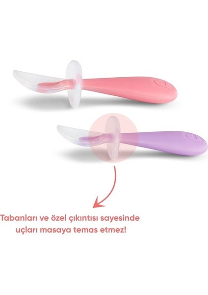 Yumuşak Beslenme Alıştırma Kaşıkları, 6Ay+, Pembe/Mor, 2 Adet