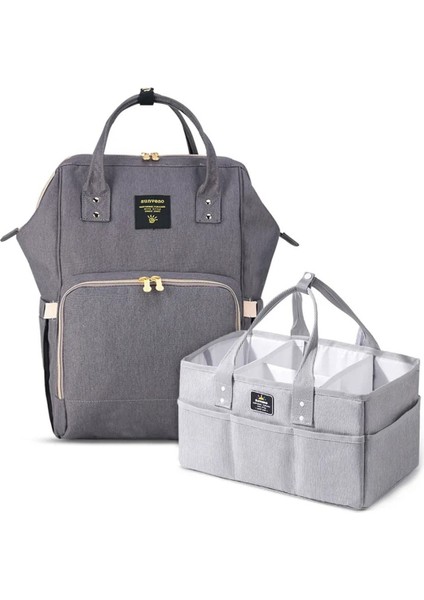 Grey USB Diaper Bag & Diaper Caddy, Fonksiyonel ve Konforlu