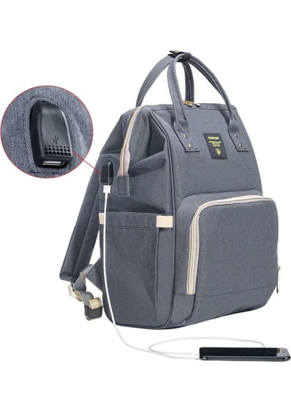Grey USB Diaper Bag & Diaper Caddy, Fonksiyonel ve Konforlu