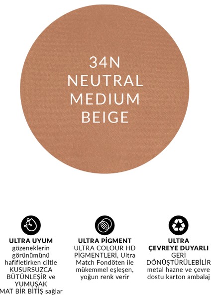 Ultra Colour Kompakt Pudra 34N Neutral Medium Beige modelleri