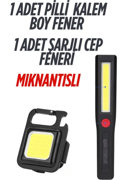 Siyah Çok Amaçlı Şarjlı ve Pilli El Feneri Mıknatıslı