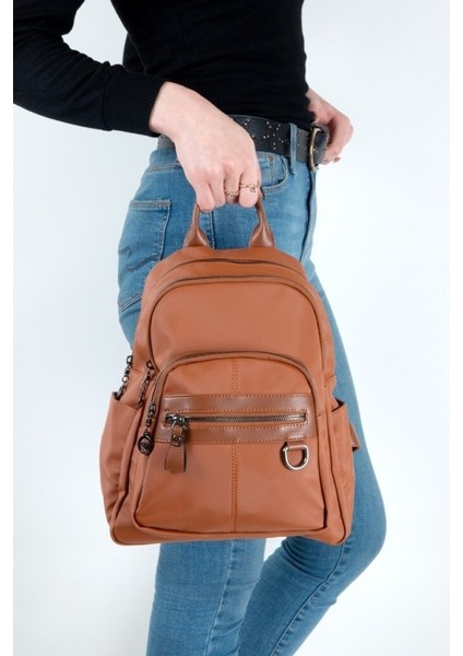 Kadın Çok Bölmeli Yıkama Deri Sırt Çanta