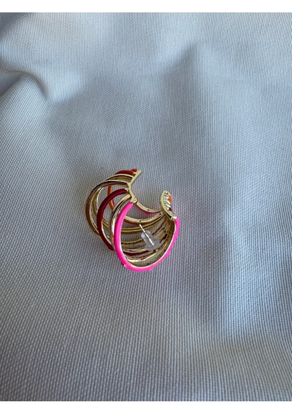 Özel Seri Taşlı Kırmızı Pembe Turuncu Küpe Earcuff fiyatları