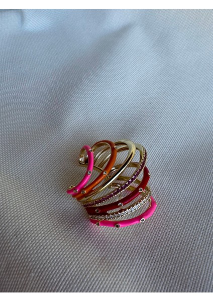 Özel Seri Taşlı Kırmızı Pembe Turuncu Küpe Earcuff indirimleri