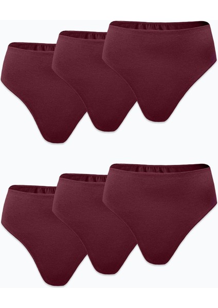 Kadın Bordo 6 Lı Paket Modal Yüksek Bel String Tanga 6M178