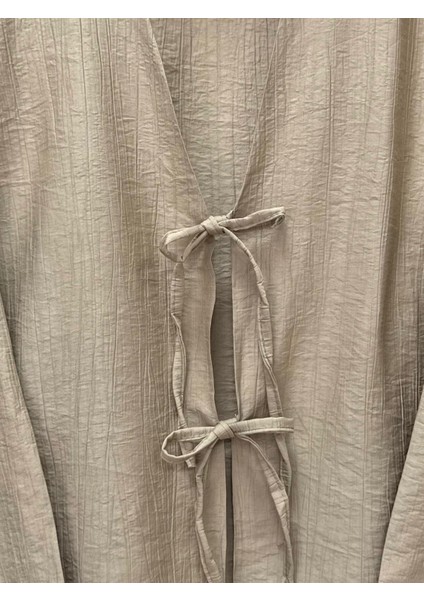 Mirona Ön Bağcıklı Çilek Kumaş Kısa KIMONO-MF210 Vizon modelleri