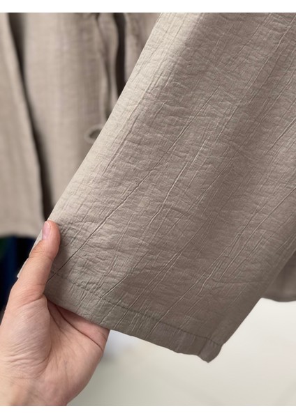 Mirona Ön Bağcıklı Çilek Kumaş Kısa KIMONO-MF210 Vizon fırsatları