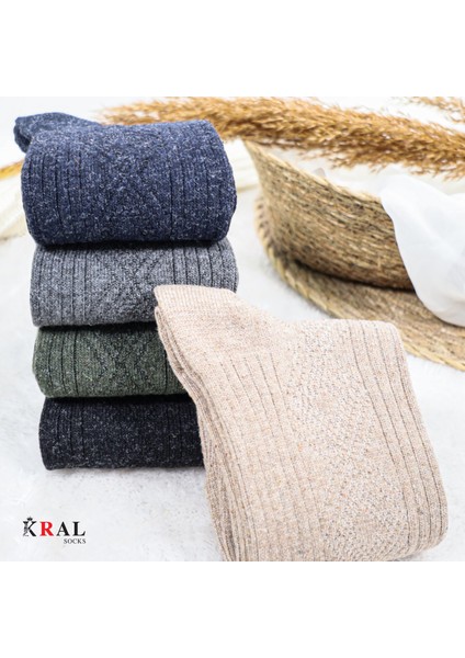 Lüx Kral Erkek Kışlık Termal Etkili (5'li Paket) Lambswool Kuzu Yünlü Çorap