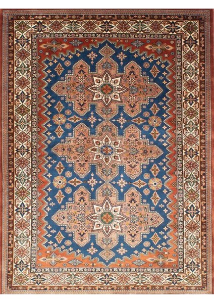 Cansu Koleksiyonu Turuncu Mavi Desenli Dokuma Taban Modern Dekoratif Halı CANSU27