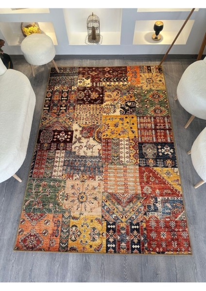Cansu Koleksiyonu Patchwork Görünümlü Çok Renkli Dokuma Taban Modern Dekoratif Halı CANSU07