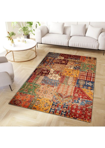 Cansu Koleksiyonu Patchwork Görünümlü Çok Renkli Dokuma Taban Modern Dekoratif Halı CANSU07