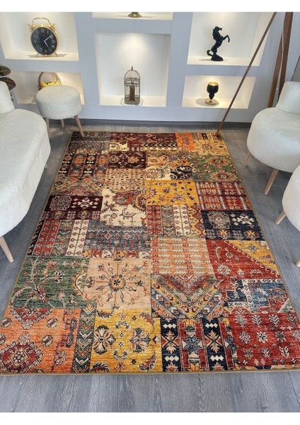 Cansu Koleksiyonu Patchwork Görünümlü Çok Renkli Dokuma Taban Modern Dekoratif Halı CANSU07