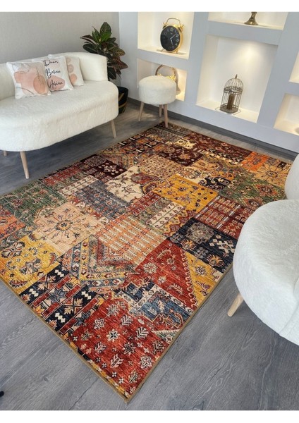 Cansu Koleksiyonu Patchwork Görünümlü Çok Renkli Dokuma Taban Modern Dekoratif Halı CANSU07