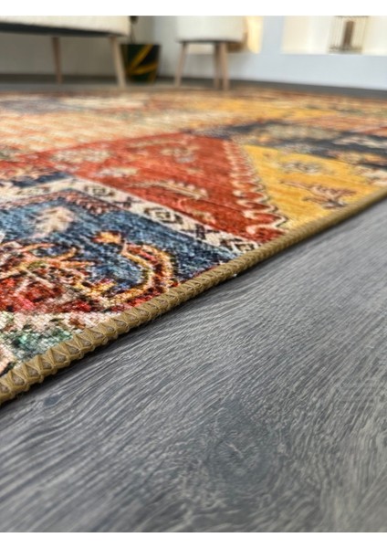 Cansu Koleksiyonu Patchwork Görünümlü Çok Renkli Dokuma Taban Modern Dekoratif Halı CANSU07