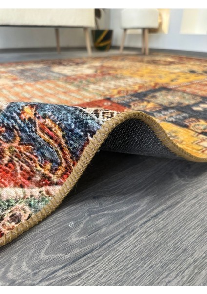 Cansu Koleksiyonu Patchwork Görünümlü Çok Renkli Dokuma Taban Modern Dekoratif Halı CANSU07