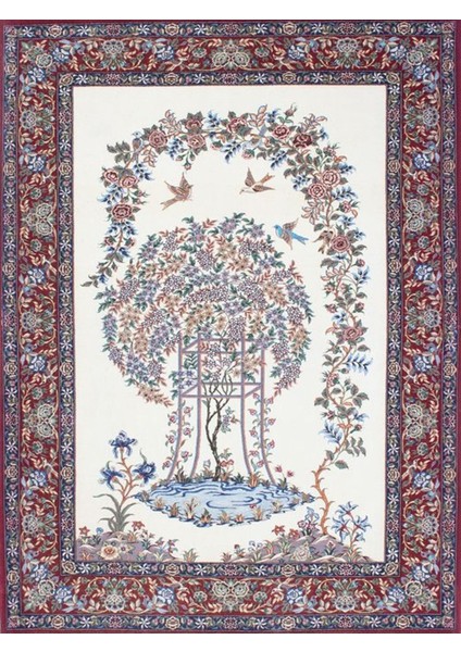 Cansu Koleksiyonu Mavi Bordo Bordür Detaylı Çiçek ve Kuş Desenli Dokuma Taban Dekoratif Halı CANSU19 fiyatları