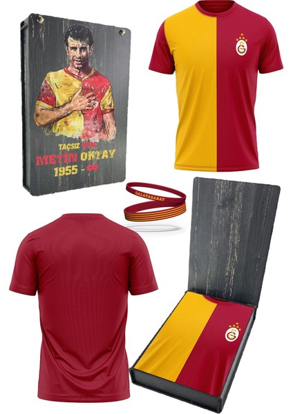 Orijinal Lisanslı 5 Yıldızlı Sarı Kırmızı Erkek T-Shirt + Bileklik Set Hediyelik Ahşap Kutulu