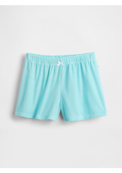 Kız Çocuk Bebe Mavisi Çocuk Geri Dönüştürülmüş Fitilli Pijama Şortları