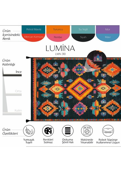 Lumina Siyah Etnik Desenli Dekoratif Bohem Halı Saçaklı Yıkanabilir Tasarım Balkon Halısı fiyatları