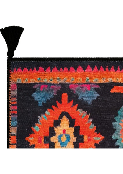 Lumina Siyah Etnik Desenli Dekoratif Bohem Halı Saçaklı Yıkanabilir Tasarım Balkon Halısı fırsatları