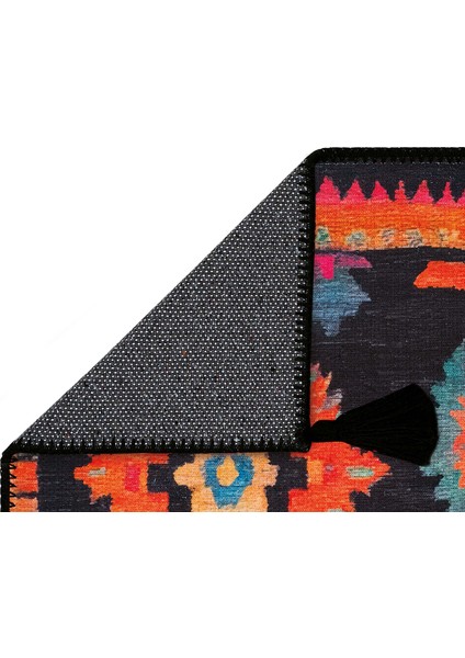 Lumina Siyah Etnik Desenli Dekoratif Bohem Halı Saçaklı Yıkanabilir Tasarım Balkon Halısı indirimleri