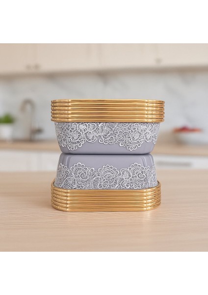 Premium Gri Desenler Kare Tatlı Kase 12li fiyatları