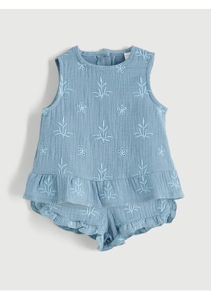 Yeni Sezon Nakisli Kiz Bebek Bluz ve Sort 2'li - S5RG88Z1