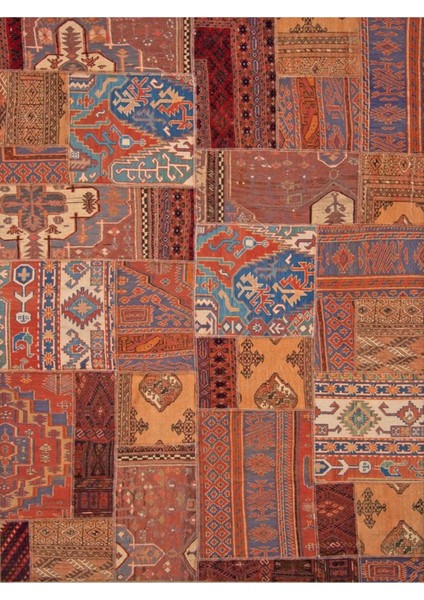 Cansu Koleksiyonu Patchwork Görünümlü Kahverengi Tonlarda Dokuma Taban Modern Dekoratif Halı CANSU05